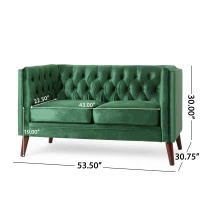 Modern Glam Loveseat sofa with Velvet Upholstery, Wingback Design, Button-Tufted Diamond Stitch, 53.50" W x 31.00" D x 30.00" H, Emerald(m-3)
