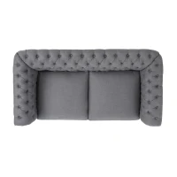 Chesterfield Loveseat Sofa, Deep Button Tufting, Rolled Arms, Nailhead Accents, 62" W x 34" D x 28" H, Dark Gray(m-7)
