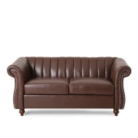 Modern PU Leather Glam loveseat sofa with Wingback Design and Button-Tufted Diamond Stitch, 62.00" W x 33.00" D x 28.50" H, Dark Brown(m-2)
