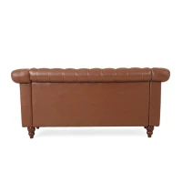 Modern Glam Faux Leather Loveseat Sofa with Nailhead Accents and Channel Stitching, Birch Wood Legs, 61" L x 32" W x 25.5" H, Light Brown(m-11)
