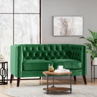 Modern Glam Loveseat sofa with Velvet Upholstery, Wingback Design, Button-Tufted Diamond Stitch, 53.50" W x 31.00" D x 30.00" H, Emerald(m-5)
