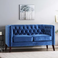 Modern Glam Loveseat sofa with Velvet Upholstery, Wingback Design, Button-Tufted Diamond Stitch, 53.50" W x 31.00" D x 30.00" H, Navy Blue(m-1)