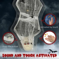 HOMCOM 55.9 Inch/4.7ft Life Size Outdoor Halloween Decoration Hanging Mummy with Spider Web, Animated Prop Decor with Sound and Motion Activated, Light Up Eyes, Creepy Sound(m-6)