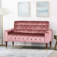 Modern Glam Loveseat Sofa with Velvet Upholstery, Wingback Design, Button-Tufted Diamond Stitch, 52.00" W x 30.50" D x 32.50" H, Blush(m-1)