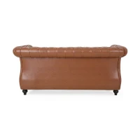 Mid-Century Loveseat Sofa with Deep Button Tufting and Rolled Arms, Nailhead Accents, 62" W x 34" D x 28" H, Light Brown(m-11)