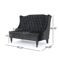 Modern Glam Loveseat Sofa with Velvet Upholstery, Wingback Design, Button-Tufted Diamond Stitch, 50.50" W x 34.00" D x 38.50" H, Black(m-3)