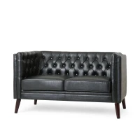 Modern Glam Loveseat Sofa with Velvet Upholstery, Wingback Design, Button-Tufted Diamond Stitch, 53.50" W x 31.00" D x 30.00" H, Black(m-10)