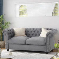 Chesterfield Loveseat Sofa, Deep Button Tufting, Rolled Arms, Nailhead Accents, 62" W x 34" D x 28" H, Dark Gray(m-1)