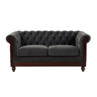Chesterfield Velvet Loveseat Sofa, 2-Person Rolled Arm Upholstered Couch, with Tufted Buttons, Pine Wood Frame, 59.50" Wx34.00" Dx27.00" H, Dark Gray(m-2)