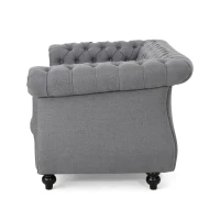 Chesterfield Loveseat Sofa, Deep Button Tufting, Rolled Arms, Nailhead Accents, 62" W x 34" D x 28" H, Dark Gray(m-9)