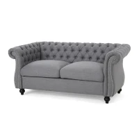 Chesterfield Loveseat Sofa, Deep Button Tufting, Rolled Arms, Nailhead Accents, 62" W x 34" D x 28" H, Dark Gray(m-8)