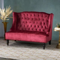 Modern Glam Loveseat Sofa with Velvet Upholstery, Wingback Design, Button-Tufted Diamond Stitch,50.50" W x 34.00" D x 38.50" H, Wine Red(m-4)