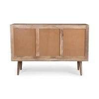 Mid-Century Modern 3-Drawer Sideboard with 2 Doors, Mango Wood, 3D Tile Weave Design, Ample Storage, 56" W x 16" D x 36" H, Natural(m-13)