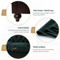 Chesterfield Velvet Loveseat Sofa, 2-Person Rolled Arm Upholstered Couch, with Tufted Buttons, Pine Wood Frame, 59.50" Wx34.00" Dx27.00" H, Dark Green(m-6)