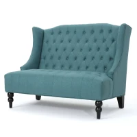 Modern Glam Loveseat Sofa with Velvet Upholstery, Wingback Design, Button-Tufted Diamond Stitch, 50.50" W x 34.00" D x 38.50" H, Teal(m-8)