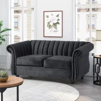 Modern Glam Loveseat Sofa with Velvet Upholstery, Wingback Design, Button-Tufted Diamond Stitch, 62.00" W x 33.00" D x 28.50" H, Black(m-1)