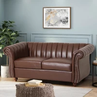 Modern PU Leather Glam loveseat sofa with Wingback Design and Button-Tufted Diamond Stitch, 62.00" W x 33.00" D x 28.50" H, Dark Brown(m-1)