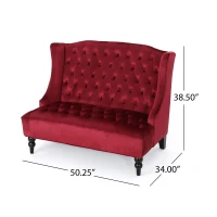 Modern Glam Loveseat Sofa with Velvet Upholstery, Wingback Design, Button-Tufted Diamond Stitch,50.50" W x 34.00" D x 38.50" H, Wine Red(m-3)