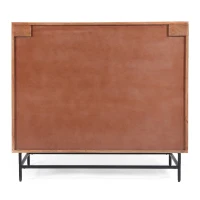 Boho Mango Wood Cabinet with Handcrafted Two-Door Storage, Raised Geometric Design, 38.00" W x 16.50" D x 34.00" H, White(m-13)