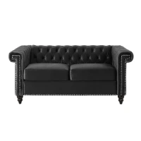 Modern Glam Loveseat Sofa with Velvet Upholstery, Wingback Design, Button-Tufted Diamond Stitch, 61.00" W x 32.00" D x 25.50" H, Black(m-2)