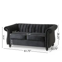 Modern Glam Loveseat Sofa with Velvet Upholstery, Wingback Design, Button-Tufted Diamond Stitch, 62.00" W x 33.00" D x 28.50" H, Black(m-3)