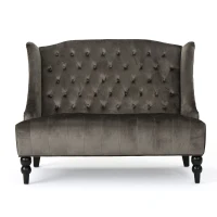 Modern Glam Loveseat Sofa with Velvet Upholstery, Wingback Design, Button-Tufted Diamond Stitch, 50.50" W x 34.00" D x 38.50" H, Gray(m-2)