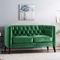 Modern Glam Loveseat sofa with Velvet Upholstery, Wingback Design, Button-Tufted Diamond Stitch, 53.50" W x 31.00" D x 30.00" H, Emerald(m-1)
