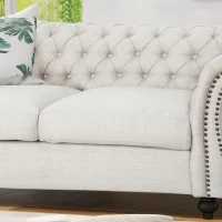 Chesterfield Loveseat Sofa, Deep Button Tufting, Rolled Arms, Nailhead Accents, 62" W x 34" D x 28" H, Beige(m-5)