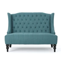Modern Glam Loveseat Sofa with Velvet Upholstery, Wingback Design, Button-Tufted Diamond Stitch, 50.50" W x 34.00" D x 38.50" H, Teal(m-2)