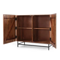 Boho Mango Wood Cabinet with Handcrafted Two-Door Storage, Raised Geometric Design, 38.00" W x 16.50" D x 34.00" H, White(m-11)