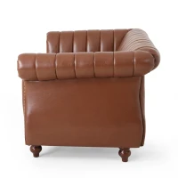 Modern PU Leather Glam Loveseat Sofa with Wingback Design and Button-Tufted Diamond Stitch, 62.00" W x 33.00" D x 28.50" H, Light Brown(m-10)