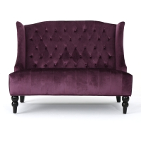 Modern Glam Loveseat Sofa with Velvet Upholstery, Wingback Design, Button-Tufted Diamond Stitch, 50.50" W x 34.00" D x 38.50" H, Raisin
