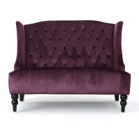 Modern Glam Loveseat Sofa with Velvet Upholstery, Wingback Design, Button-Tufted Diamond Stitch, 50.50" W x 34.00" D x 38.50" H, Raisin(m-2)