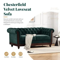 Chesterfield Velvet Loveseat Sofa, 2-Person Rolled Arm Upholstered Couch, with Tufted Buttons, Pine Wood Frame, 59.50" Wx34.00" Dx27.00" H, Dark Green(m-4)