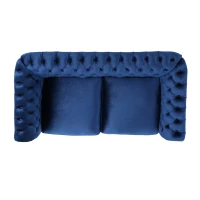 Chesterfield Loveseat Sofa, Deep Button Tufting, Rolled Arms, Nailhead Accents, 62" W x 34" D x 28" H, Navy Blue(m-7)