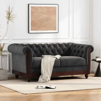 Chesterfield Velvet Loveseat Sofa, 2-Person Rolled Arm Upholstered Couch, with Tufted Buttons, Pine Wood Frame, 59.50" Wx34.00" Dx27.00" H, Dark Gray(m-1)