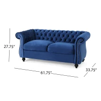 Chesterfield Loveseat Sofa, Deep Button Tufting, Rolled Arms, Nailhead Accents, 62" W x 34" D x 28" H, Navy Blue(m-3)