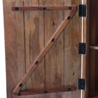 Boho Mango Wood Cabinet with Handcrafted Two-Door Storage, Raised Geometric Design, 38.00" W x 16.50" D x 34.00" H, White(m-7)
