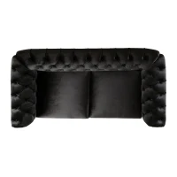 Chesterfield Velvet Loveseat Sofa, 2-Person Rolled Arm Upholstered Couch, with Tufted Buttons, Pine Wood Frame, 59.50" Wx34.00" Dx27.00" H, Black(m-10)