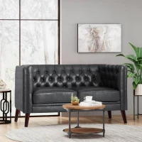 Modern Glam Loveseat Sofa with Velvet Upholstery, Wingback Design, Button-Tufted Diamond Stitch, 53.50" W x 31.00" D x 30.00" H, Black(m-5)