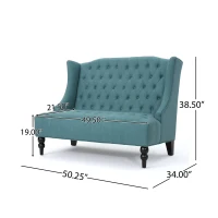 Modern Glam Loveseat Sofa with Velvet Upholstery, Wingback Design, Button-Tufted Diamond Stitch, 50.50" W x 34.00" D x 38.50" H, Teal(m-3)