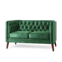 Modern Glam Loveseat sofa with Velvet Upholstery, Wingback Design, Button-Tufted Diamond Stitch, 53.50" W x 31.00" D x 30.00" H, Emerald(m-10)
