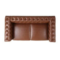 Modern Glam Faux Leather Loveseat Sofa with Nailhead Accents and Channel Stitching, Birch Wood Legs, 61" L x 32" W x 25.5" H, Light Brown(m-8)