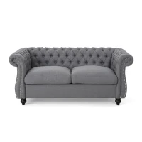 Chesterfield Loveseat Sofa, Deep Button Tufting, Rolled Arms, Nailhead Accents, 62" W x 34" D x 28" H, Dark Gray(m-2)