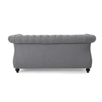 Chesterfield Loveseat Sofa, Deep Button Tufting, Rolled Arms, Nailhead Accents, 62" W x 34" D x 28" H, Dark Gray(m-10)