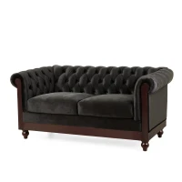 Chesterfield Velvet Loveseat Sofa, 2-Person Rolled Arm Upholstered Couch, with Tufted Buttons, Pine Wood Frame, 59.50" Wx34.00" Dx27.00" H, Black(m-11)
