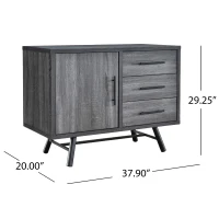 Vinsetto Modern Industrial Small Sideboard with 3 Drawers and Cabinet Storage, Wooden Look with Iron Legs, 38.00” W x 20.00” D x 29.50” H, Oak(m-3)