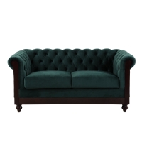 Chesterfield Velvet Loveseat Sofa, 2-Person Rolled Arm Upholstered Couch, with Tufted Buttons, Pine Wood Frame, 59.50" Wx34.00" Dx27.00" H, Dark Green