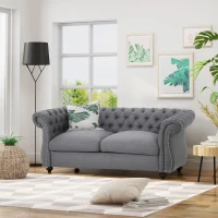 Chesterfield Loveseat Sofa, Deep Button Tufting, Rolled Arms, Nailhead Accents, 62" W x 34" D x 28" H, Dark Gray(m-4)