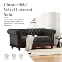 Chesterfield Velvet Loveseat Sofa, 2-Person Rolled Arm Upholstered Couch, with Tufted Buttons, Pine Wood Frame, 59.50" Wx34.00" Dx27.00" H, Dark Gray(m-4)